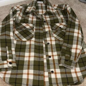 Green and White Plaid Button-Up Shirt